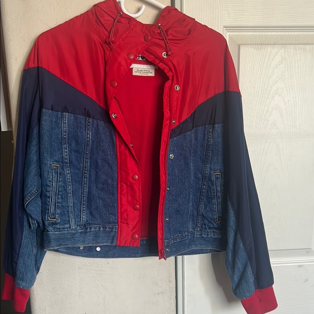 Red and Blue Denim Jacket